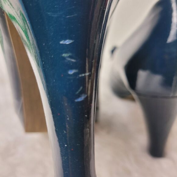 Paul Green Women's Pump Size 8.5 Royal Blue Patent Leather Bow Open Toe Back - Picture 5 of 8